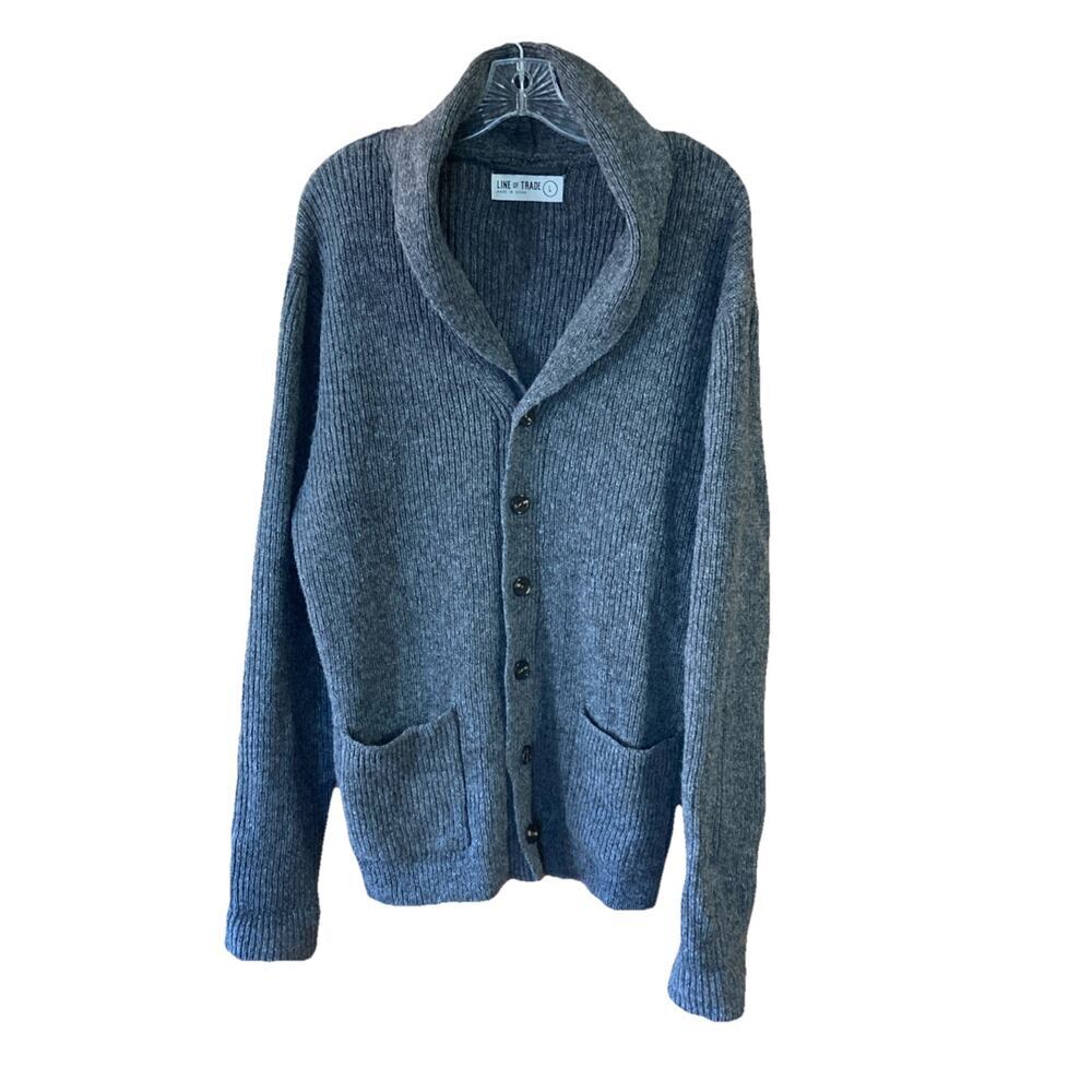 Line Of Trade Sweater Shetland Wool Cardigan Mens‎ Sz L NWOT Gray Shawl Collar